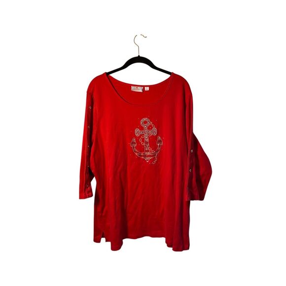 Quacker factory women’s plus size red 3/4 sleeve nautical anchor top S/2X - Picture 2 of 5